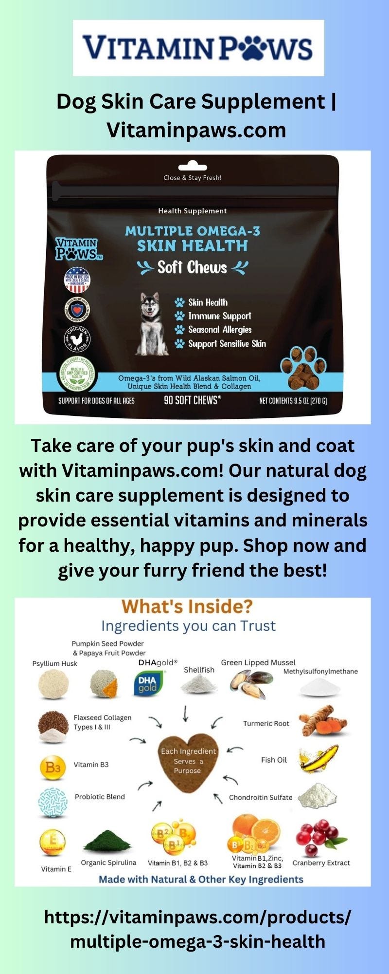 Dog Skin Care Supplement Vitamin Paws Medium
