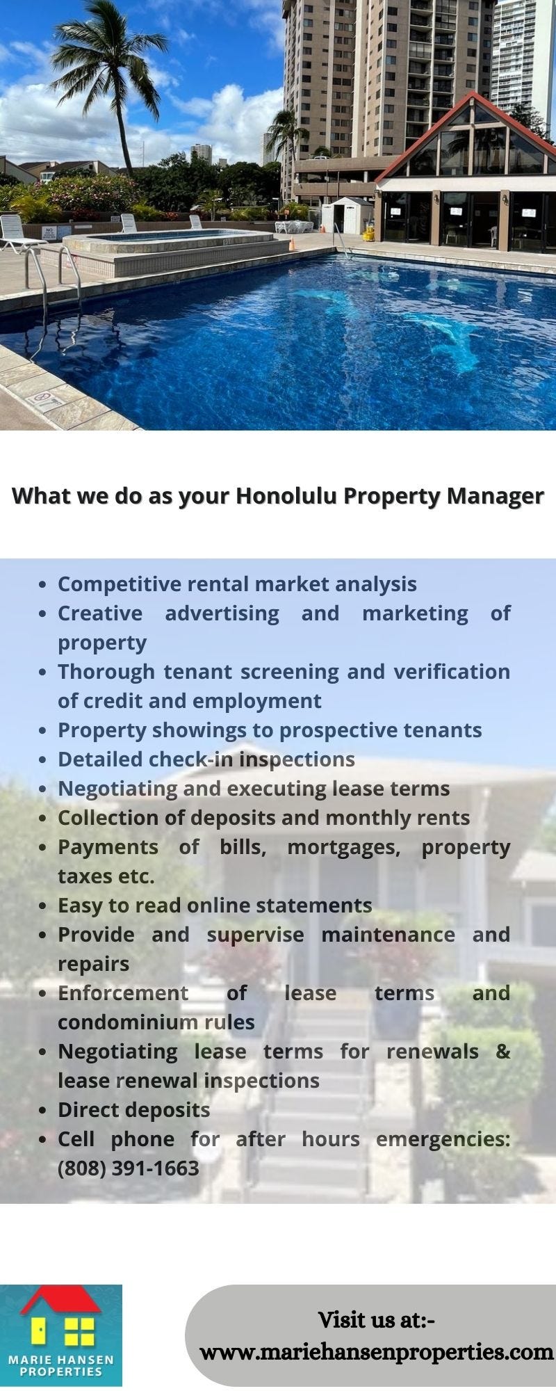 What we do as your Honolulu Property Manager Marie Hansen Properties
