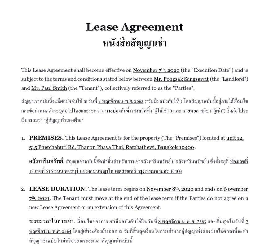 Lease Agreement in Thailand. Download this Residential Lease… by