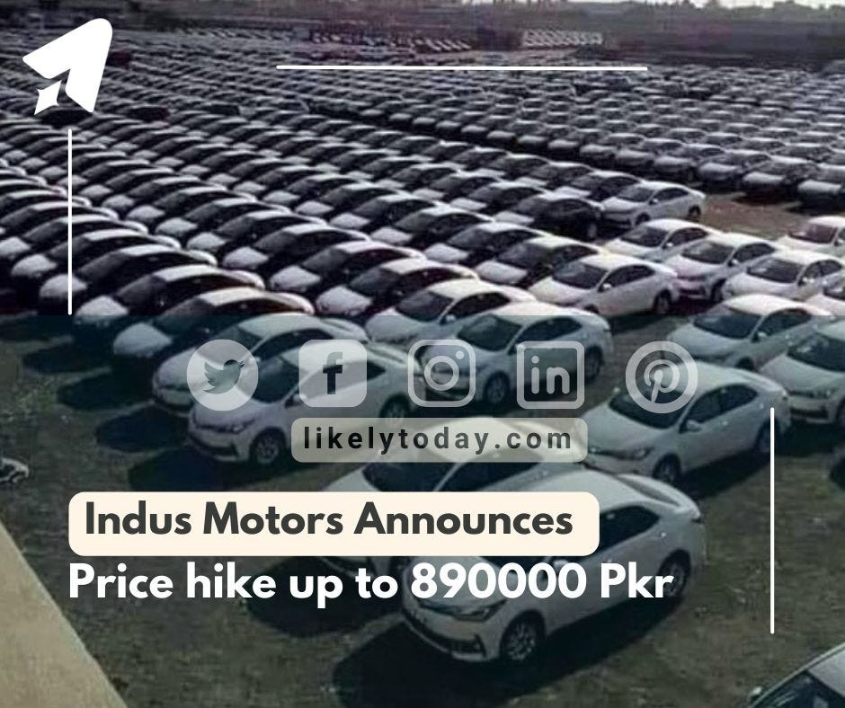Indus Motors Announces Price hike up to 890000 Pkr likelytoday Medium