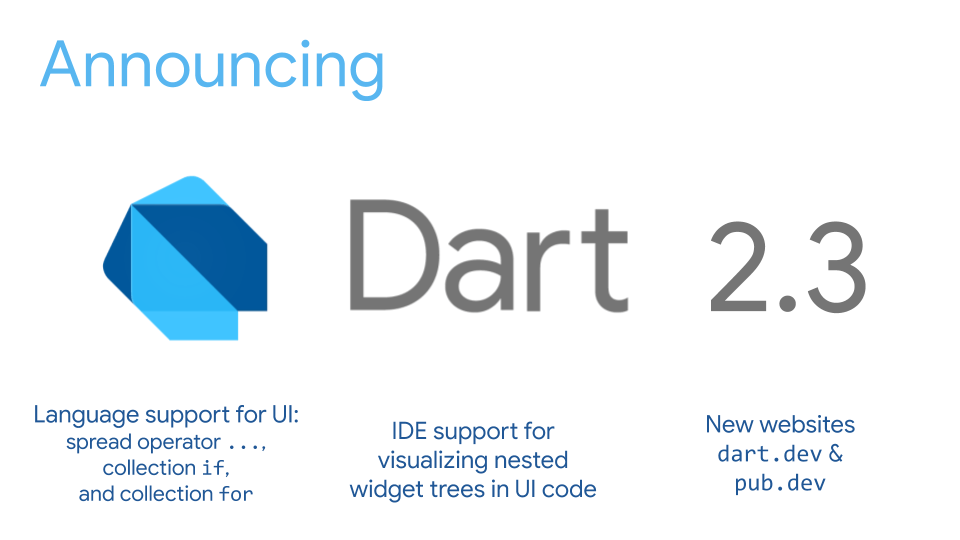 Announcing Dart 2.3 Optimized for building user interfaces by