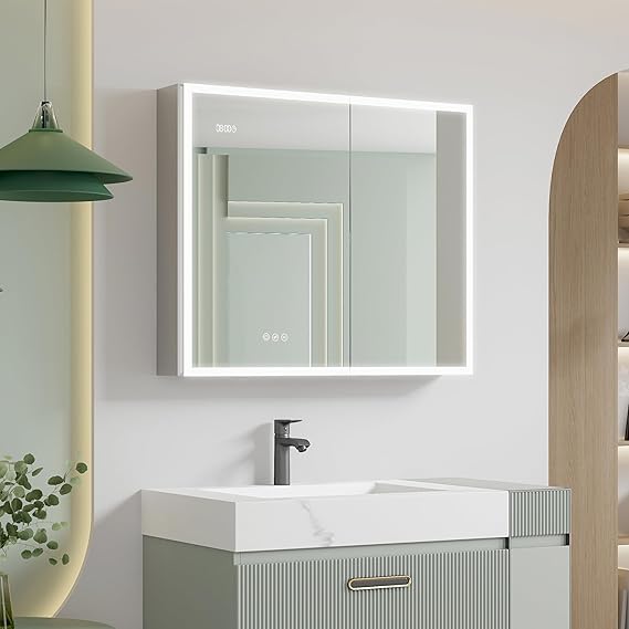 MIRPLUS 36 x 24 Inch Double Door LED Bathroom Mirror With