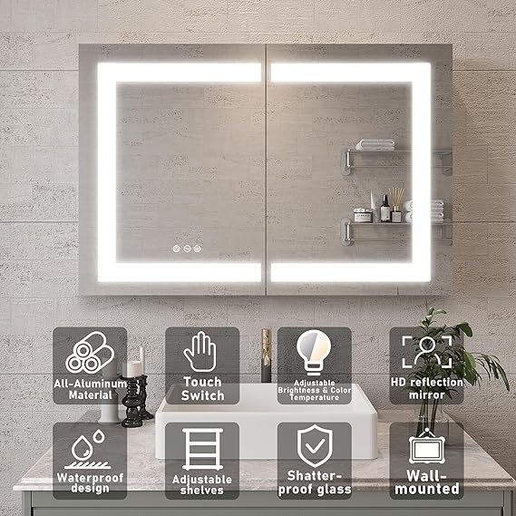 MIRPLUS Minimalist bathroom medicine with LED vanity mirror