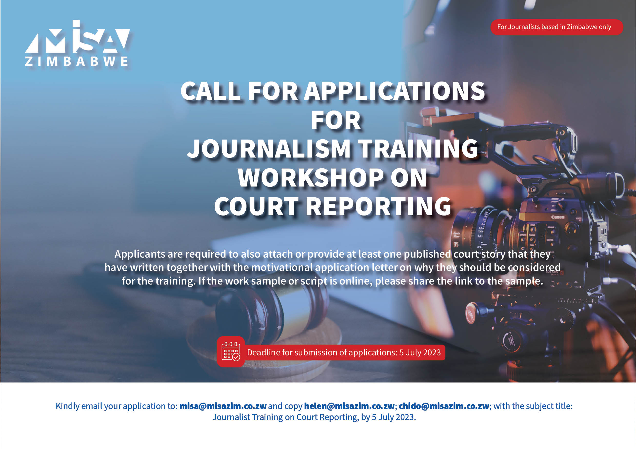 CALL FOR APPLICATIONS FOR JOURNALISM TRAINING ON COURT