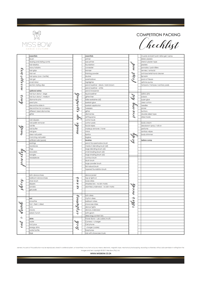 Dance Competition Master Checklist
