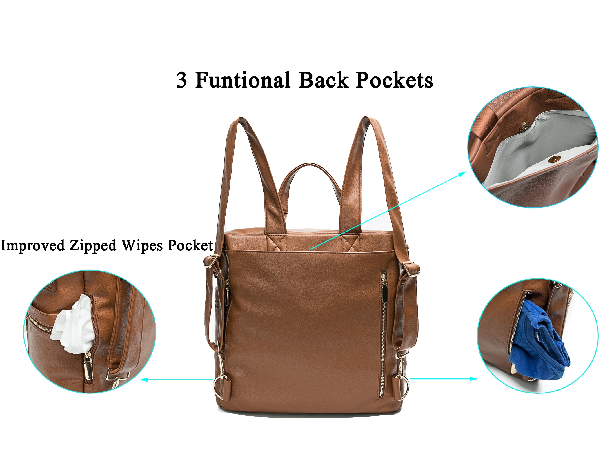 Leather Diaper Bag Backpack Regular (Brown) Miss Fong