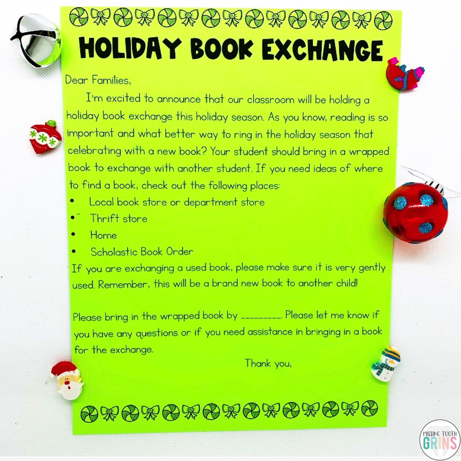 Holiday Book Exchange In An Elementary Classroom Missing Tooth Grins