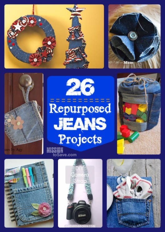 collage image of repurposed jeans projects