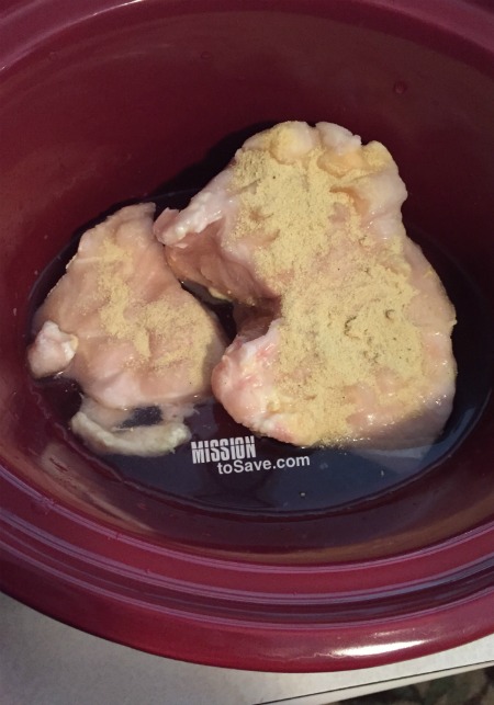 Cook chicken in the crock pot for easy meal prep.