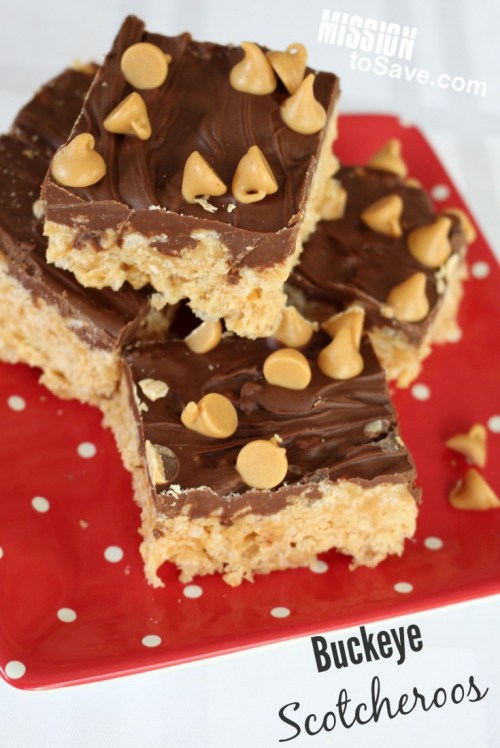 Buckeye Scotcheroos Recipe- peanut butter chocolate no bake bars 