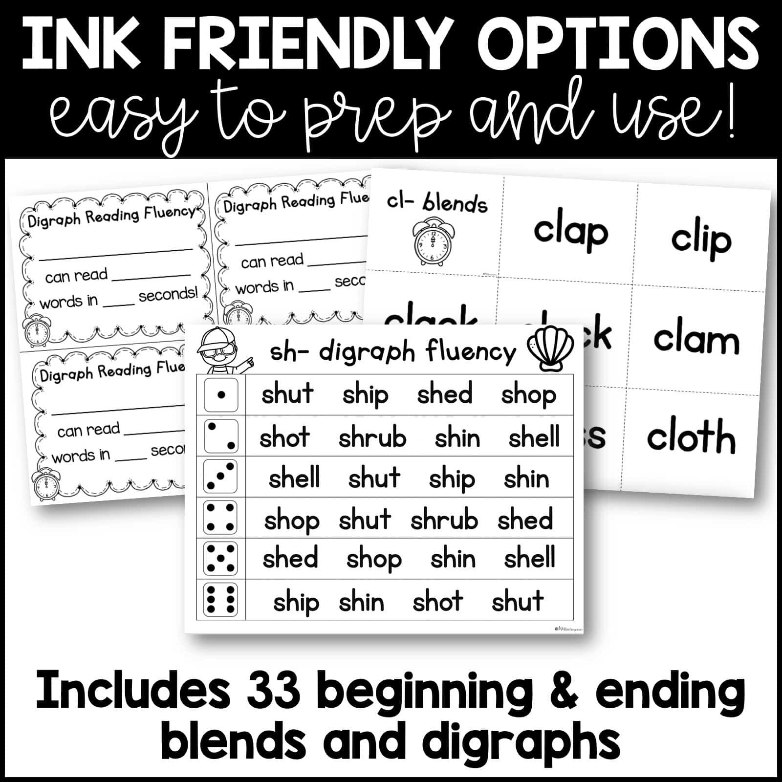 Blends and Digraphs Roll and Read Reading Fluency Short Vowel Words