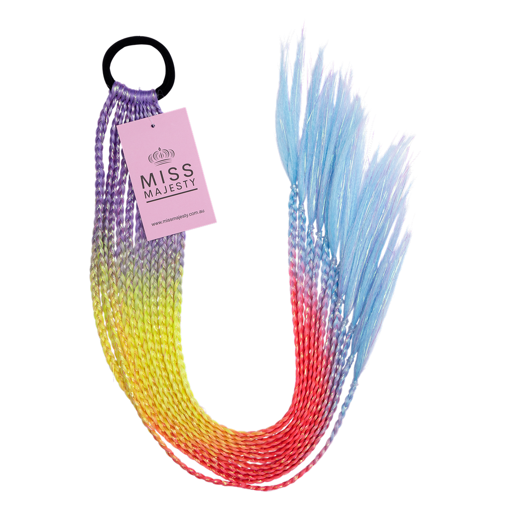 Tinsel Braided Ponytail 60cm Rainbow Splash Miss Majesty