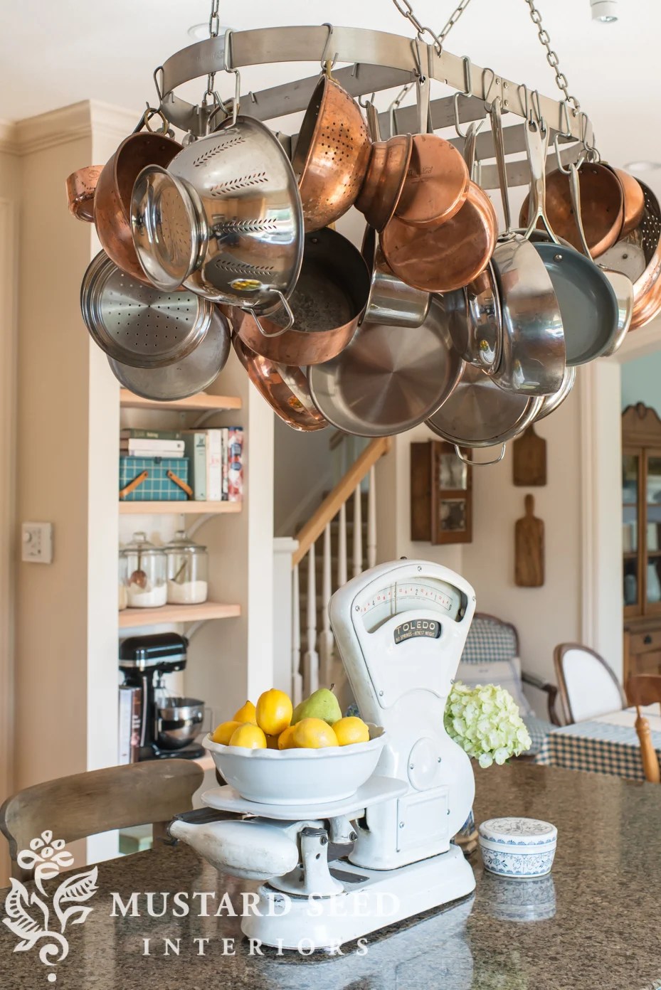 hanging the pot rack Miss Mustard Seed