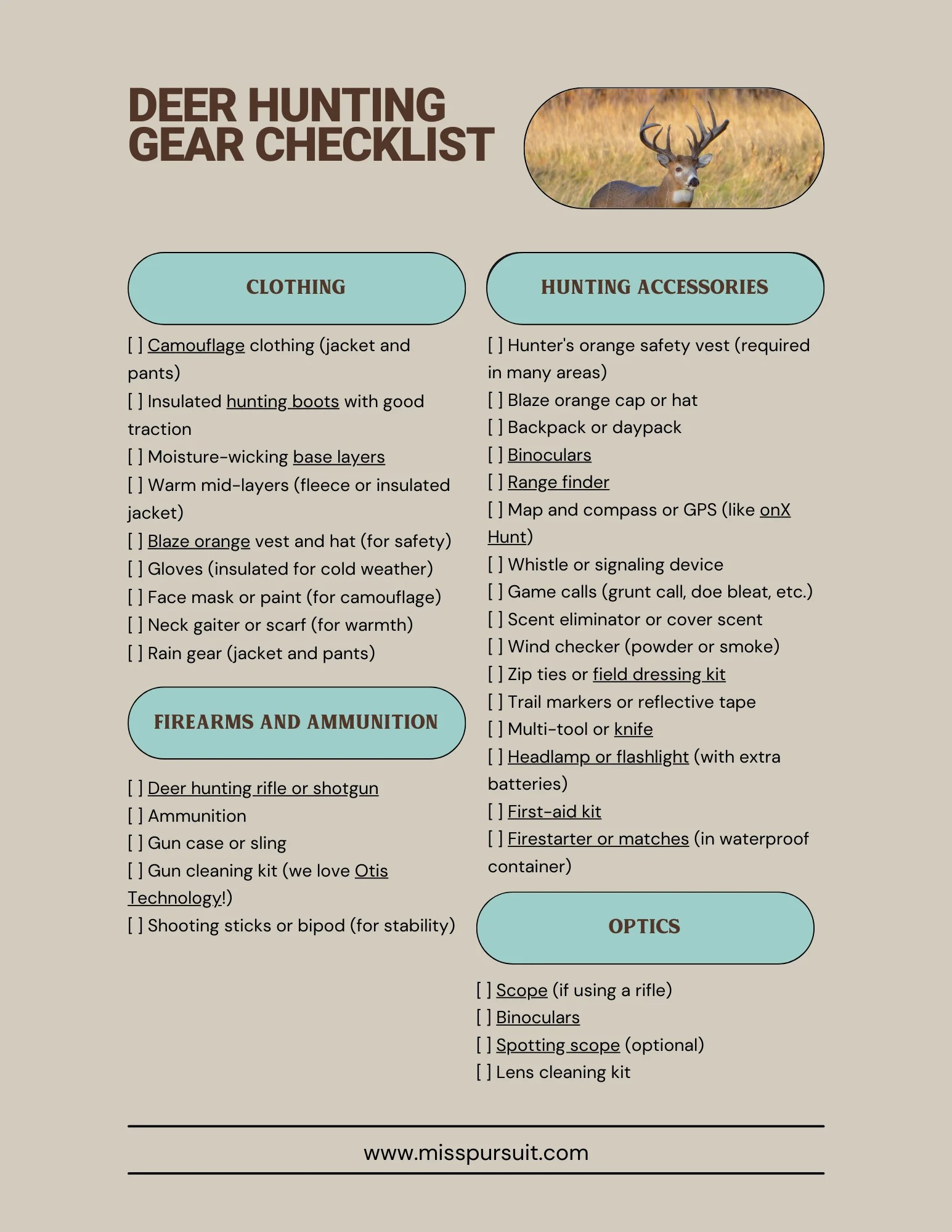 Deer Hunting Gear Checklist With Printable