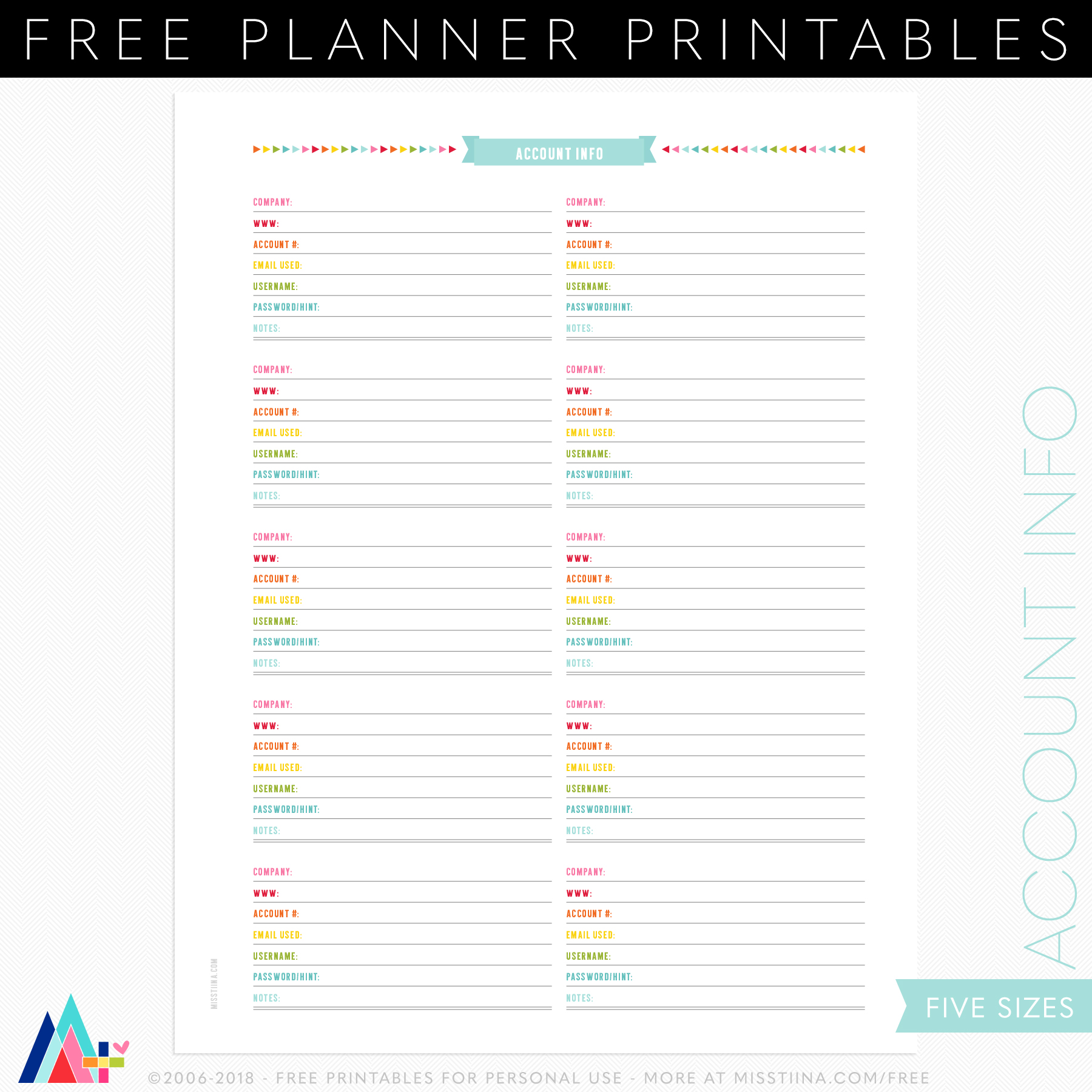FREE Account Info + Date Night Planner Page Printables