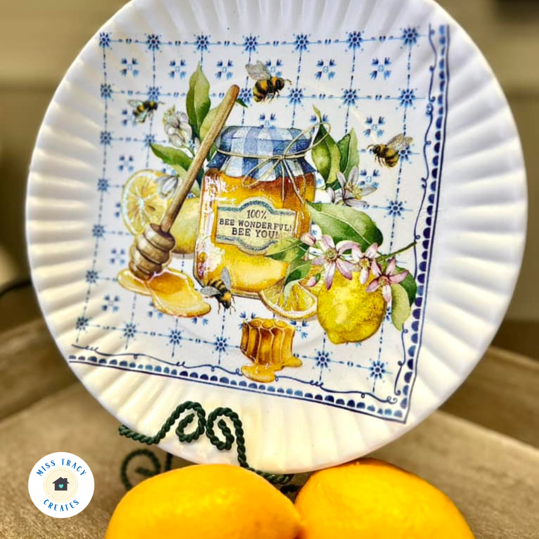 How to Decorate Melamine Plates with Summery Napkin Art Miss Tracy