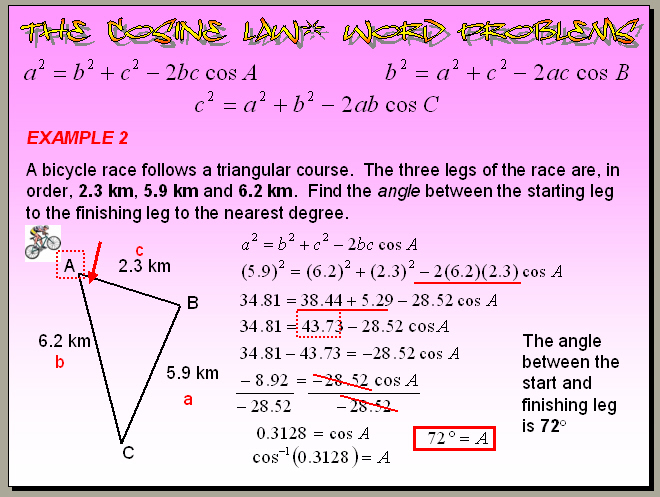 Chapter 6.6 (Part 2) The Cosine Law Word Problems