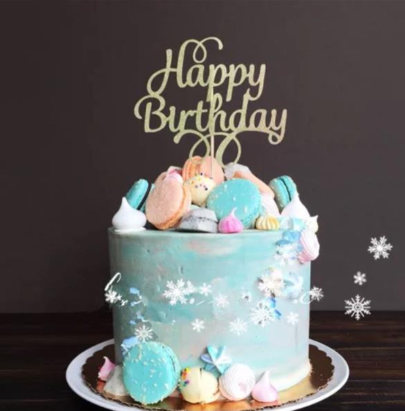 Happy Birthday Gold Glitters Script Font Cake Topper (v2) Misty Daydream