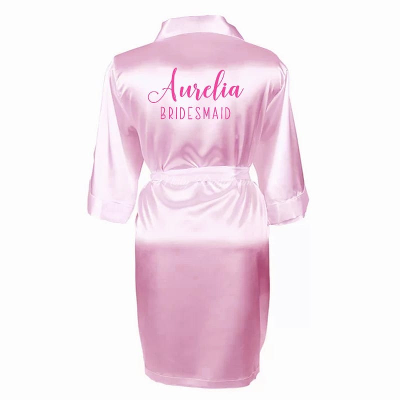 [Personalised/ Plain] Satin Bridal Robe Pink