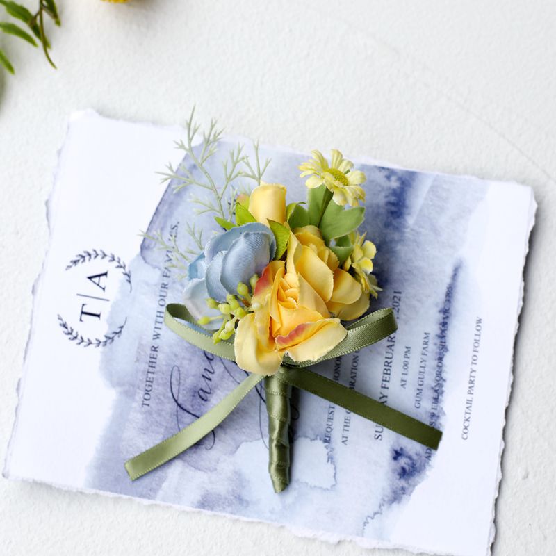 Yellow Blue Boutonnière/ Pin Corsage