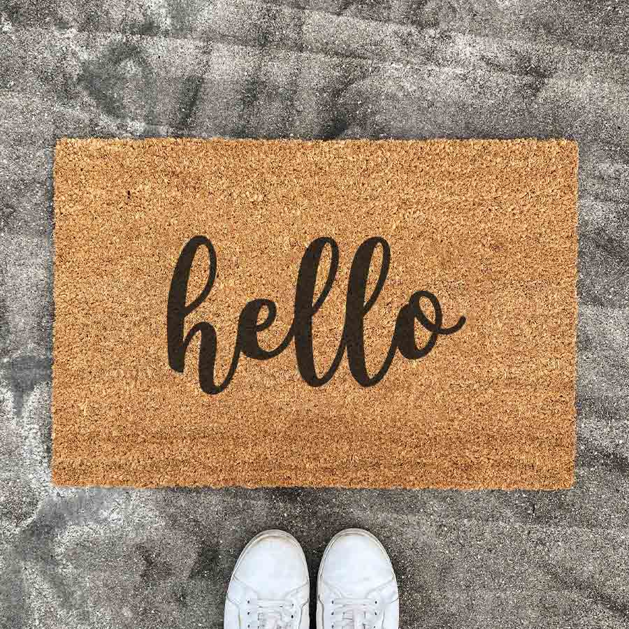 *hello Script Door Mat
