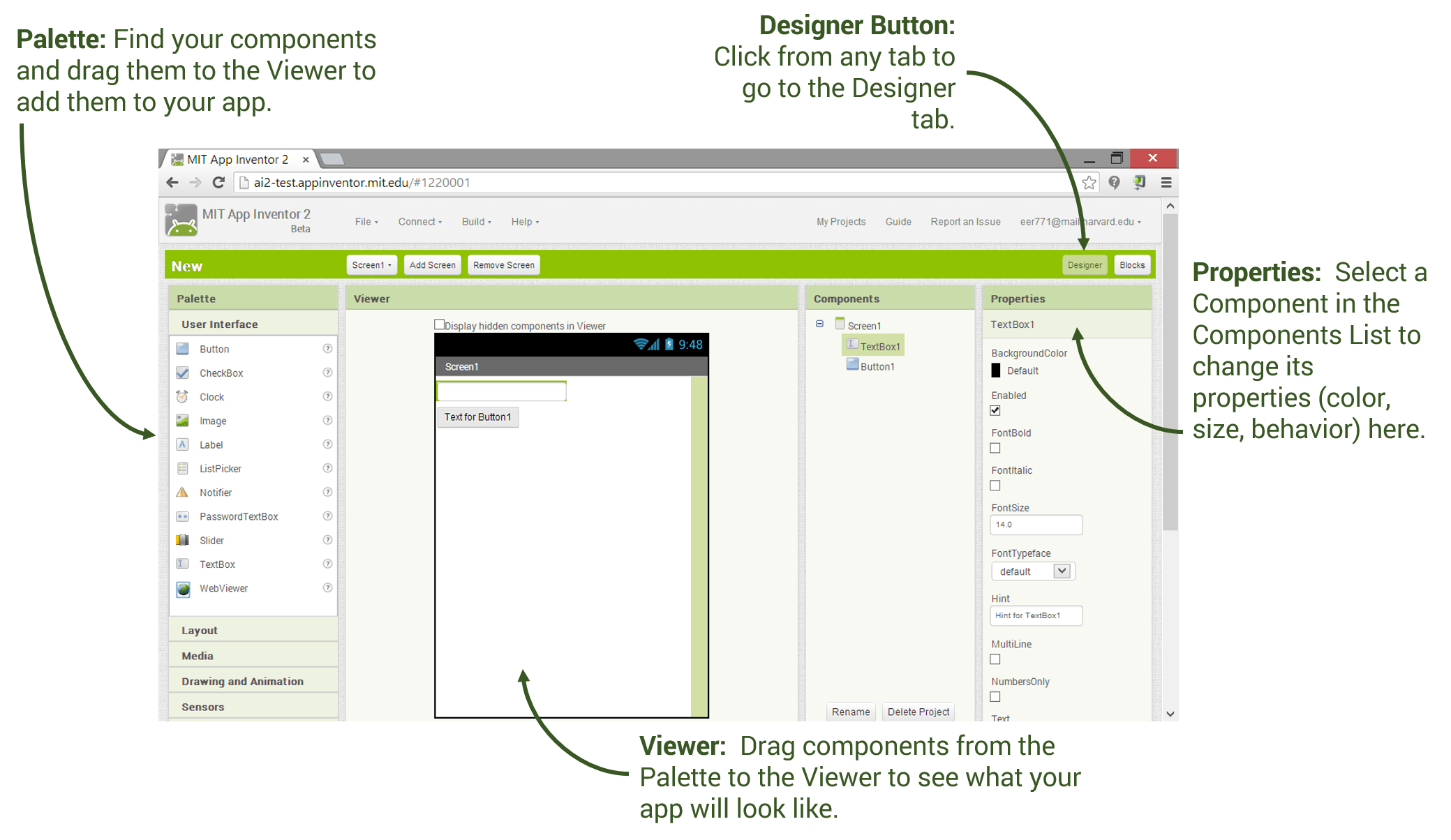 Designer and Blocks Editor Explore MIT App Inventor