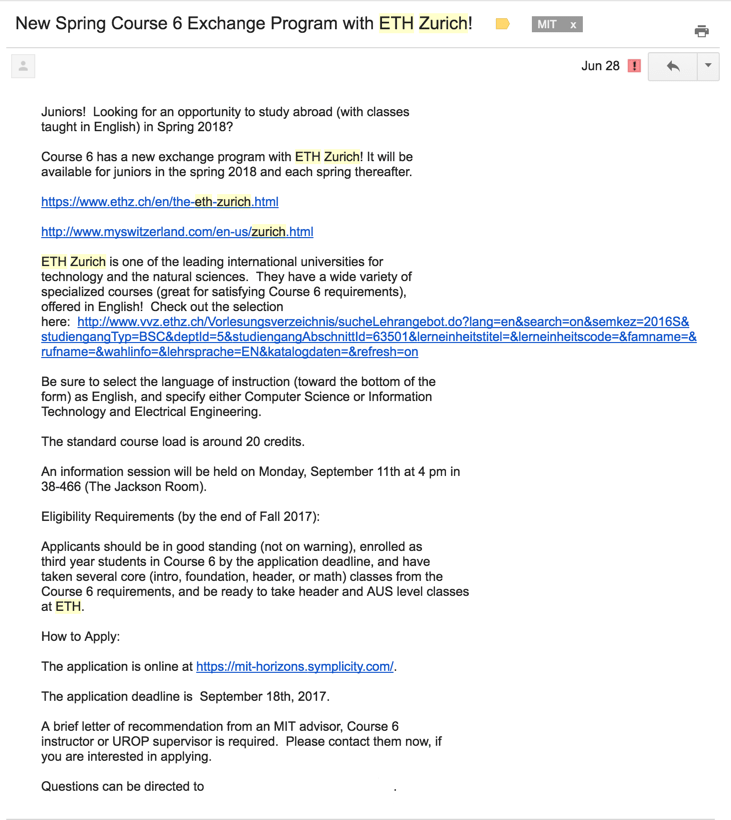 ETH Zürich, hier komme ich! MIT Admissions