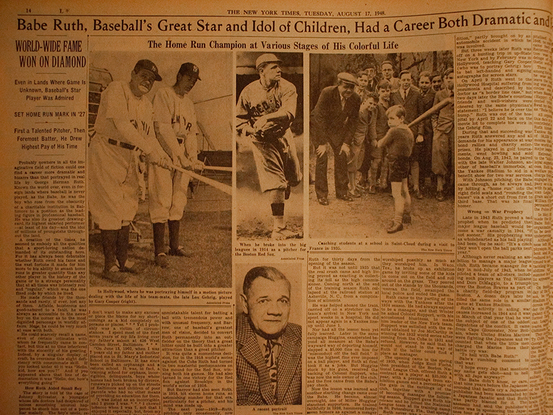 BABE RUTH DIES AT AGE 53 The Mitchell Archives Original Historic