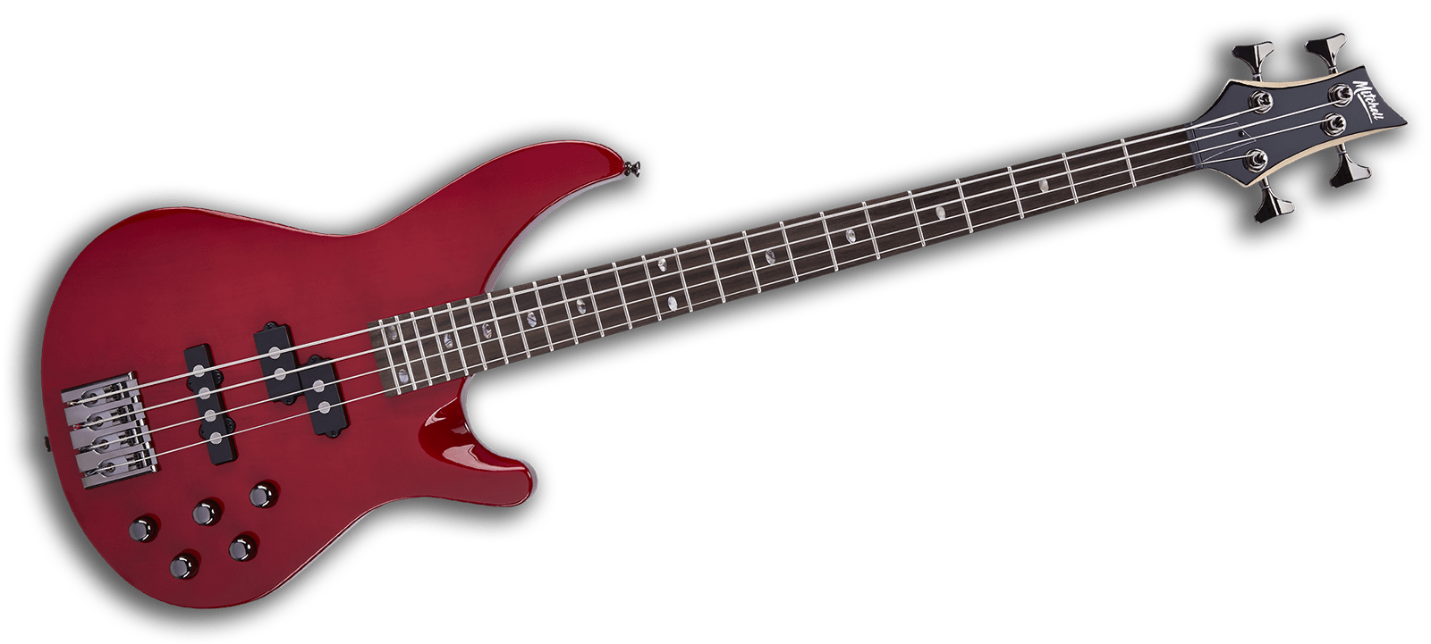 MB300TR Mitchell Electric Bass Guitar Transparent Red Mitchell Guitars