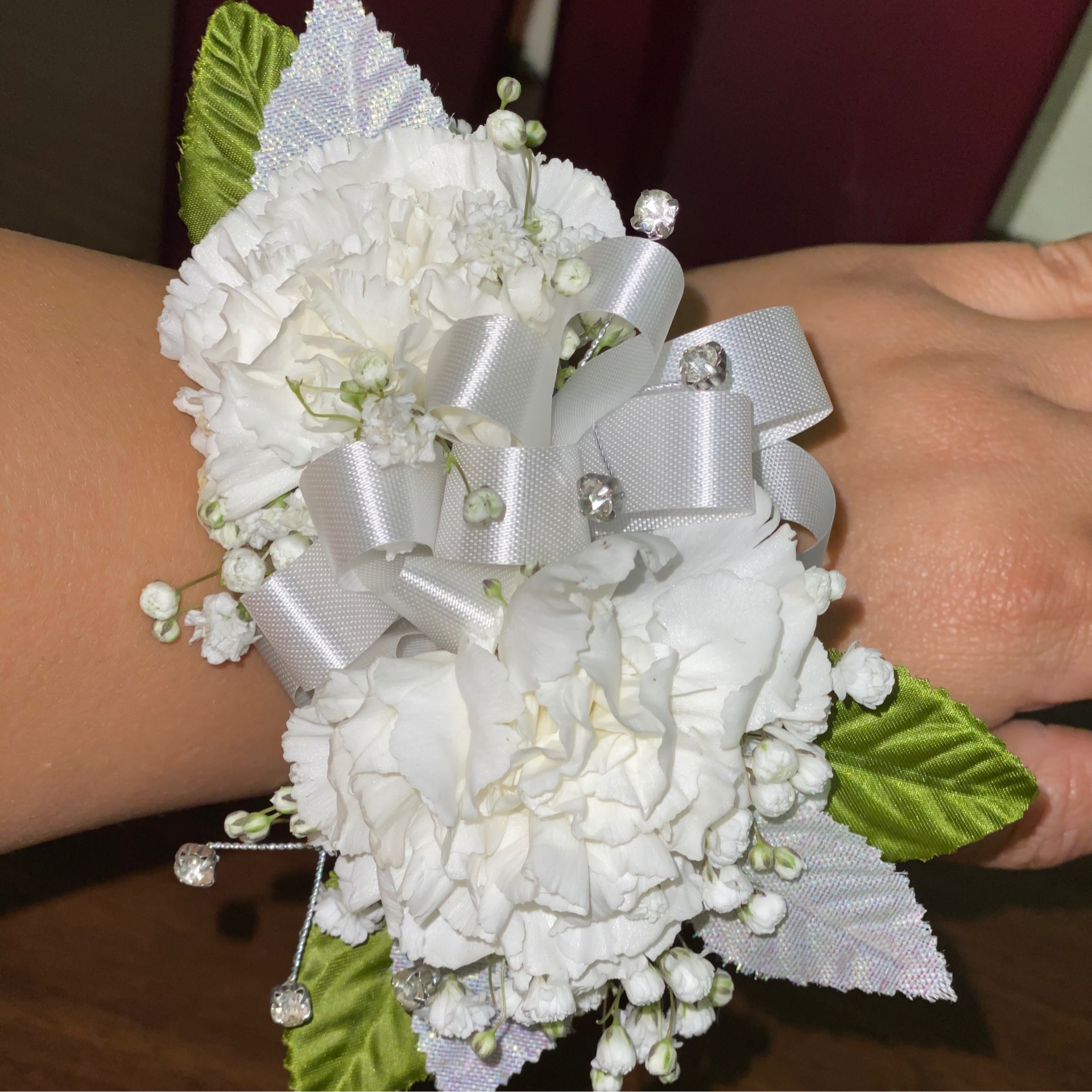 Carnation double wrist Corsage Mitchells Florist Orlando