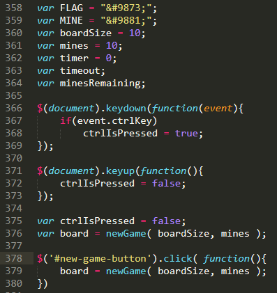 Create a minesweeper game in javascript - verheads