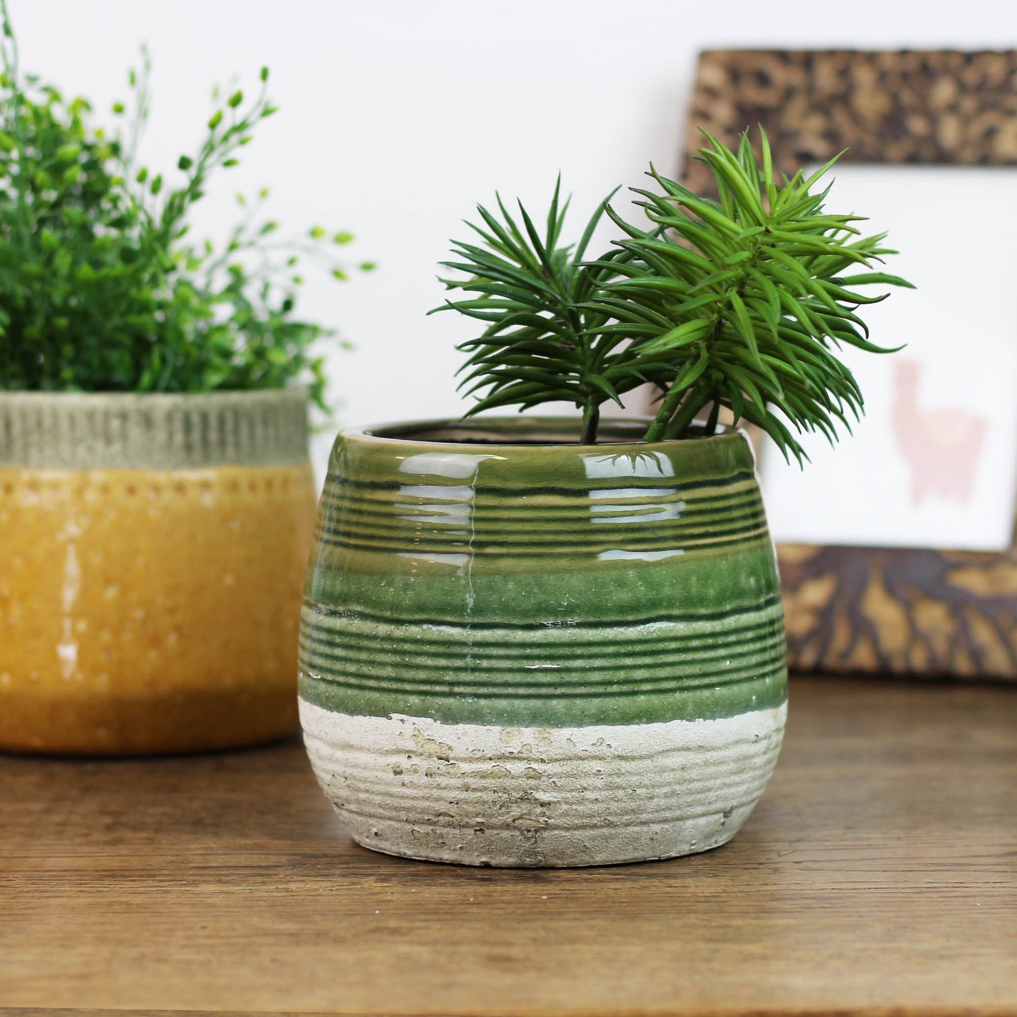 Blumentopf aus Keramik grau/grün, rund kaufen