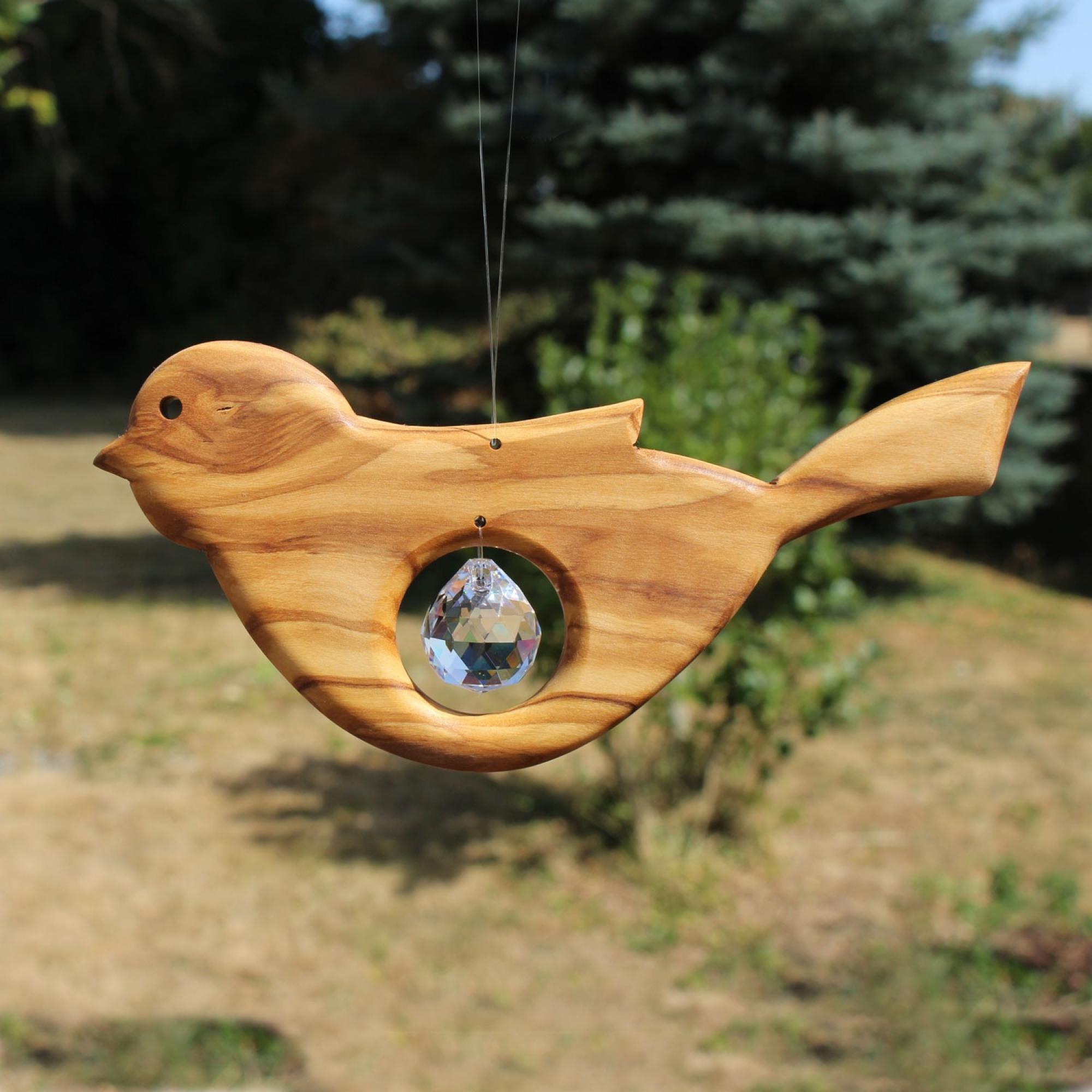 Fensterdeko Vogel aus Holz mit Bleikristall kaufen