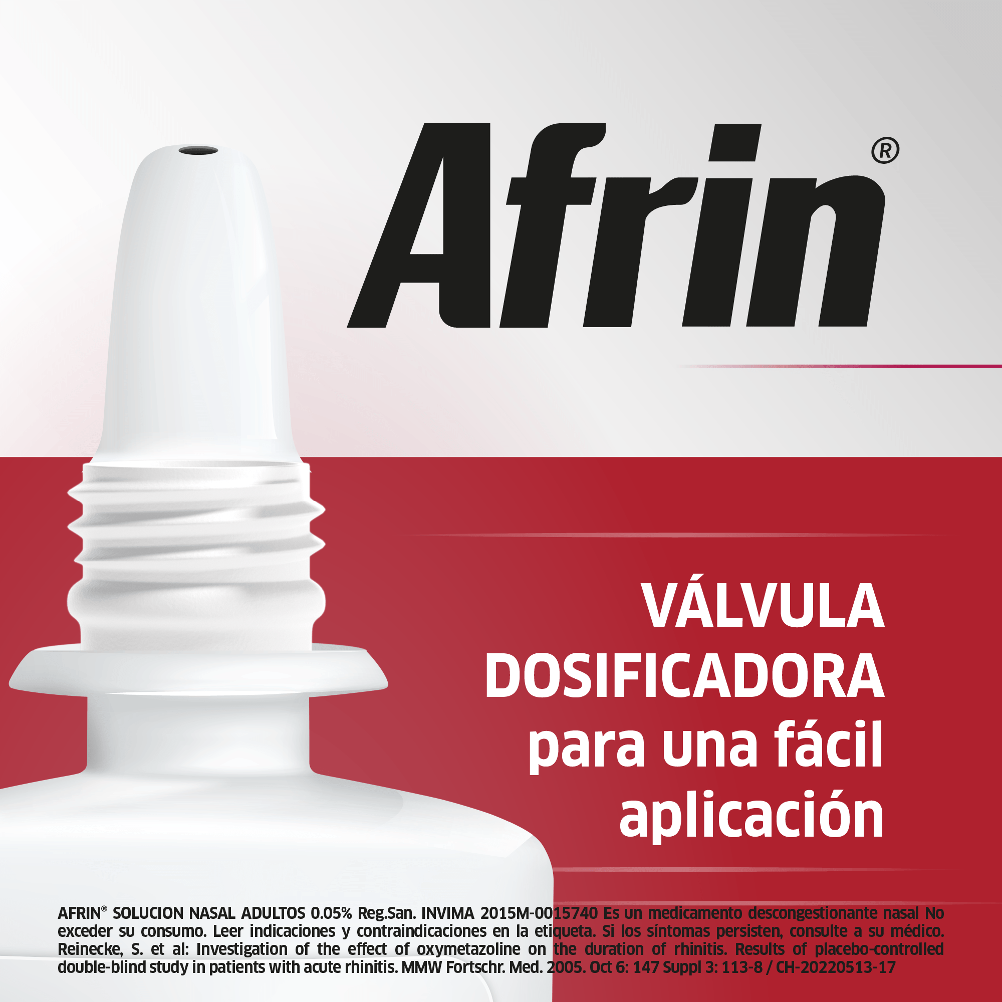 Afrin ® alivia la congestión nasal en segundos hasta por 12 horas , oximetazolina 0,05, 15 mL