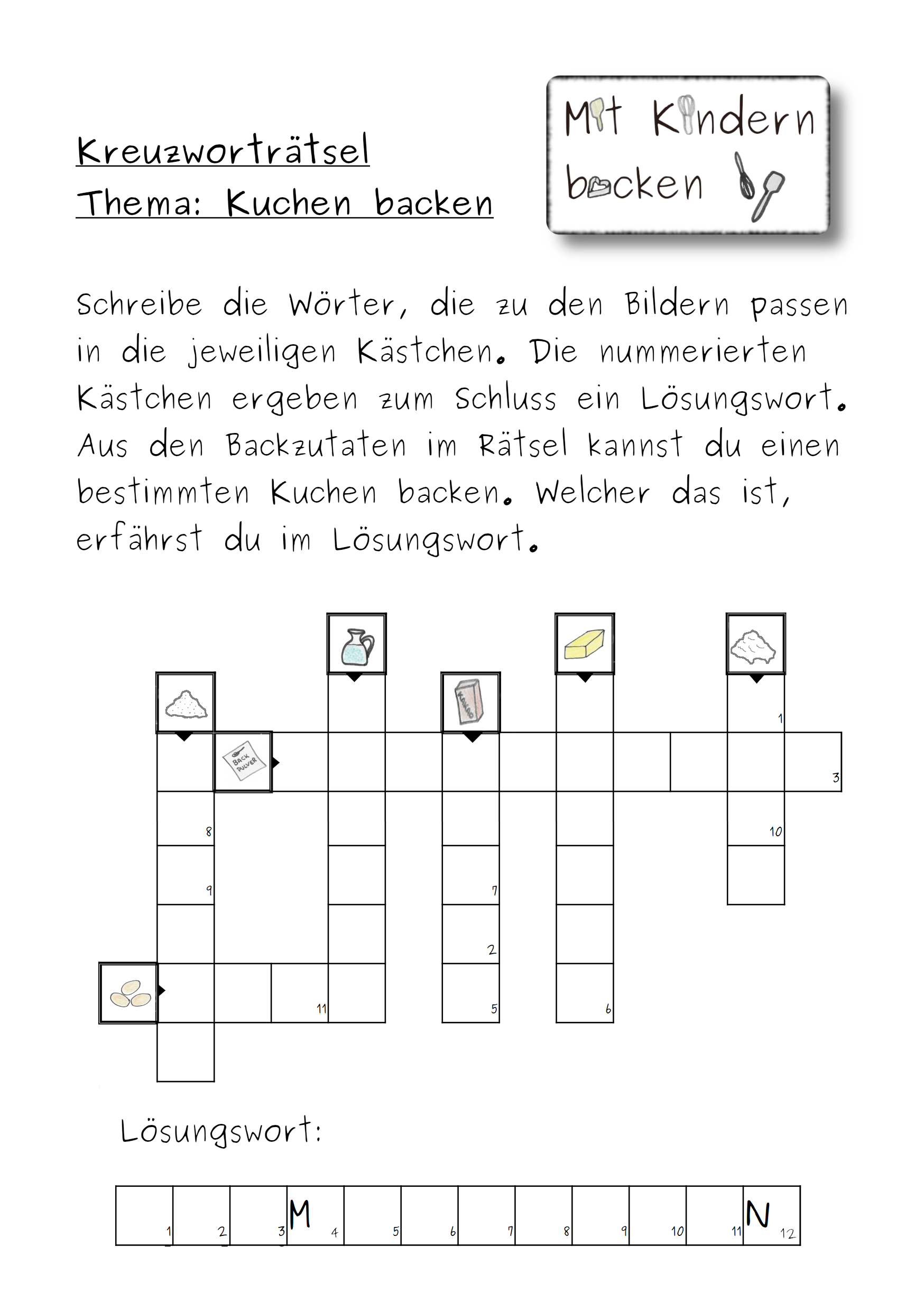 Kinderrätsel Mit Kindern backen Rätsel mit Backzutaten