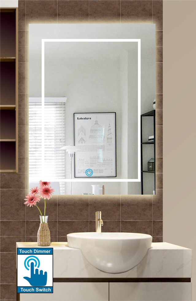 Hanging bathroom mirror, with sandblasting design, rectangular, with