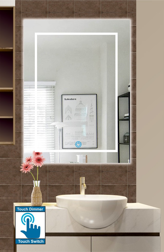 Hanging bathroom mirror, with sandblasting design, rectangular, with