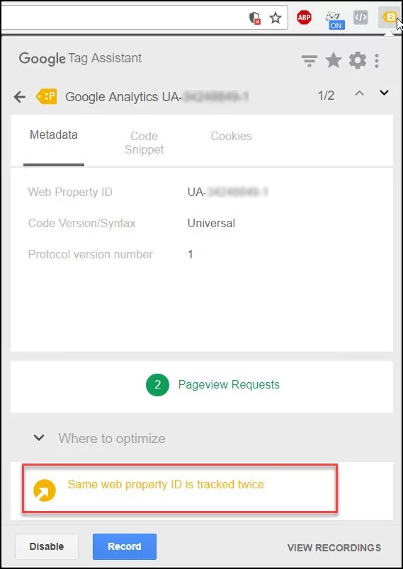 Same web property ID is tracked twice Mixed Analytics