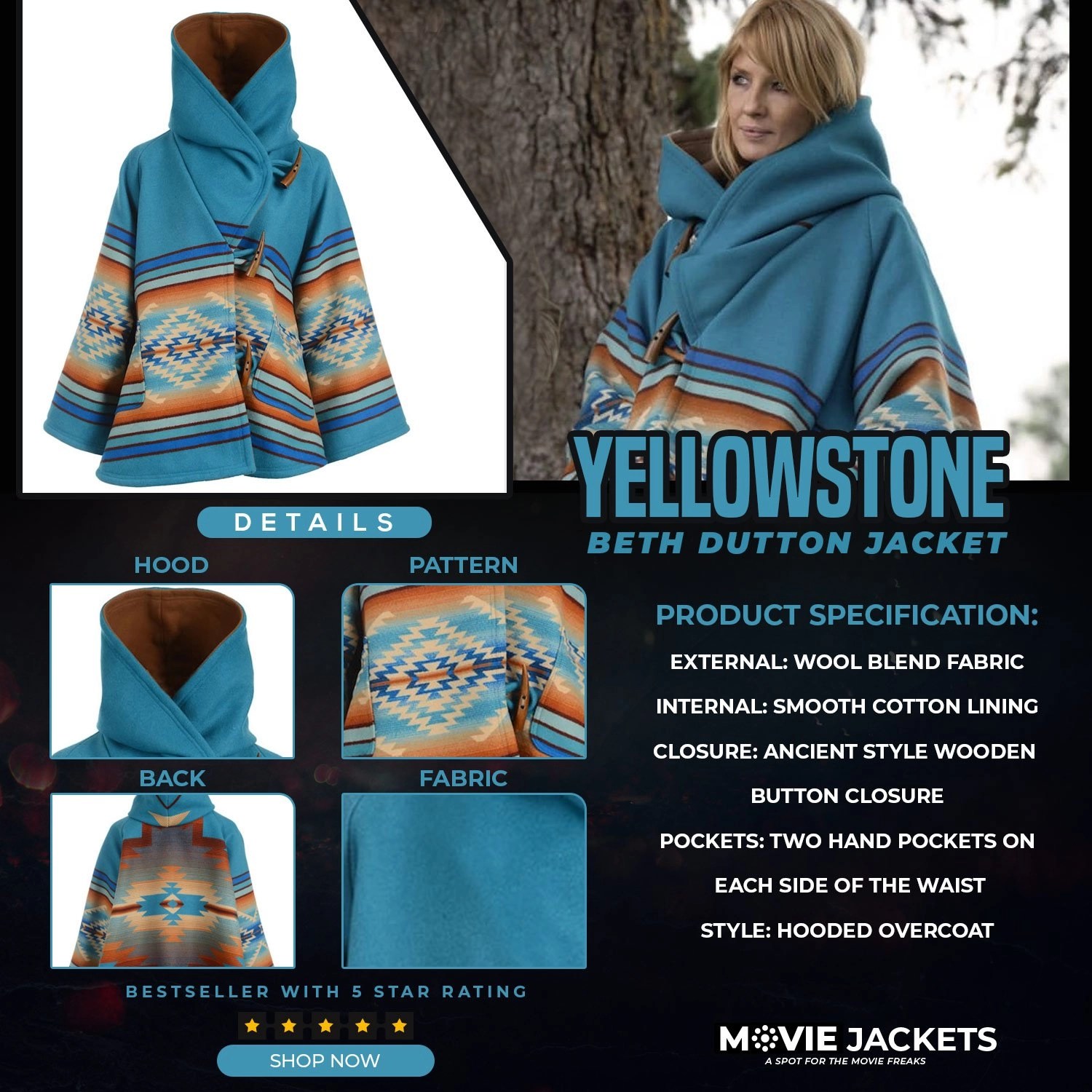 Beth Dutton Blue Coat Yellowstone Season 3 Blanket Jacket