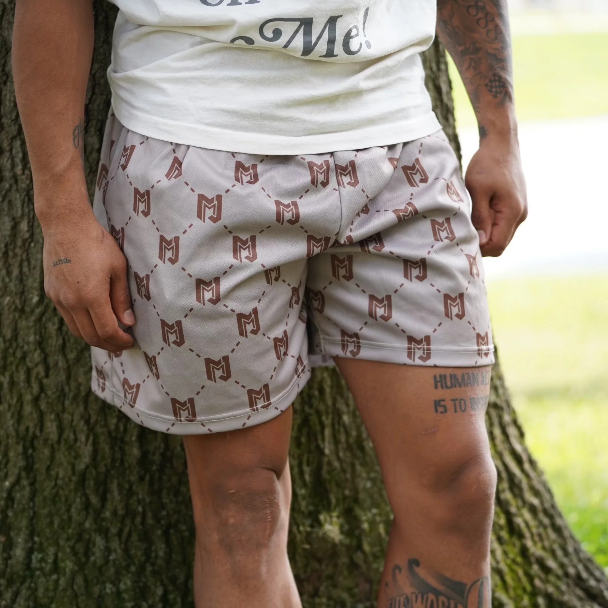 Tan MJM Designer Custom Print Shorts MJM Hoops