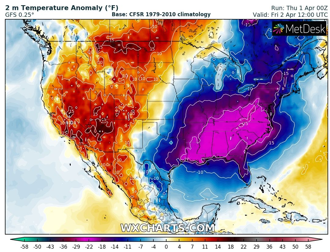 Temperature in Indianapolis should drop to 20°F / 7°C Record cold start of April possible