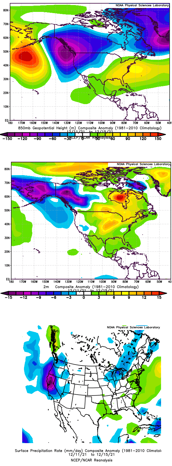 ESRL composites for the USA (or North America) for the first 4 pentads of December 2021