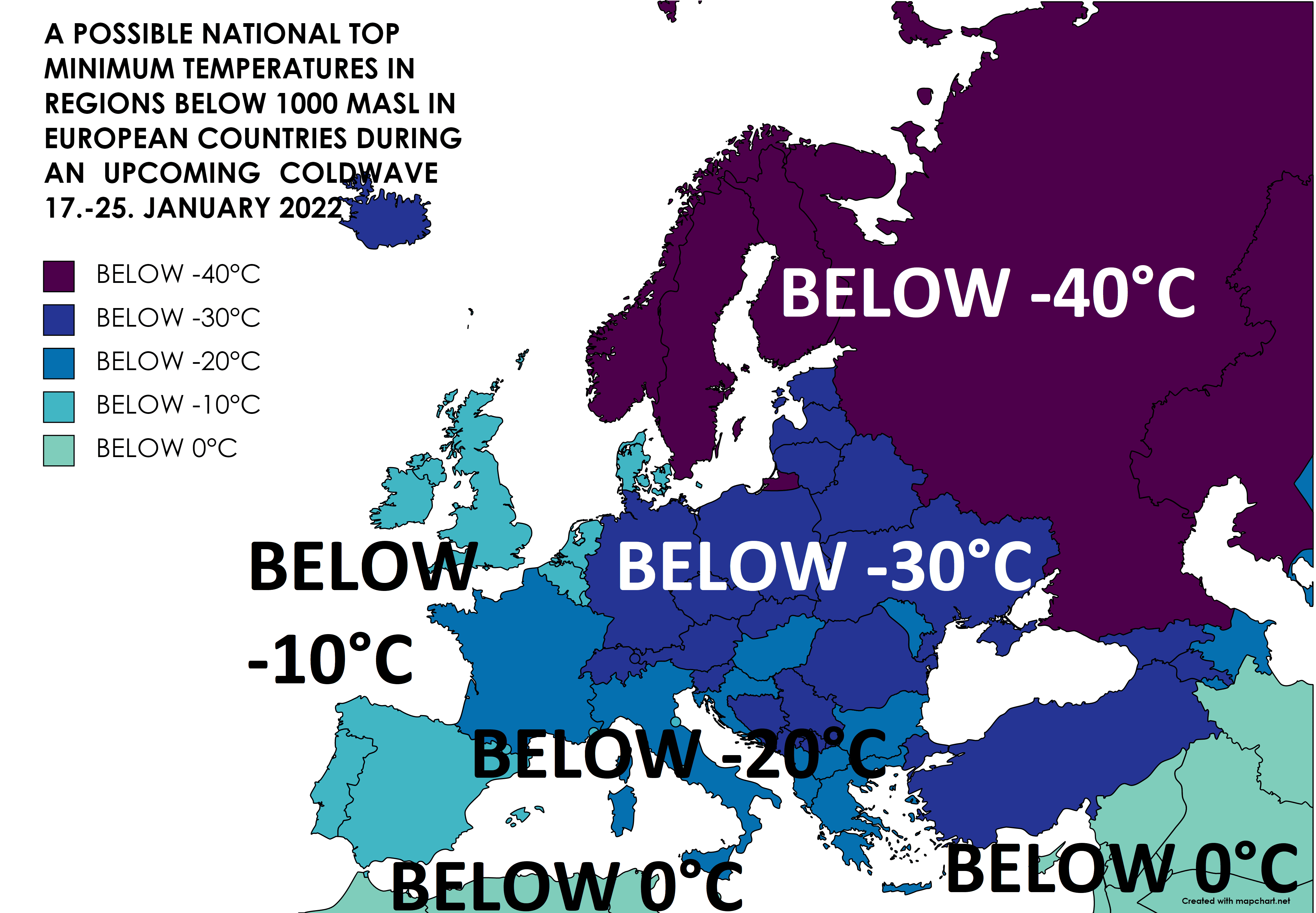 Estimated possible national TOP minimum temperatures during an peak of Winter 2021/2022