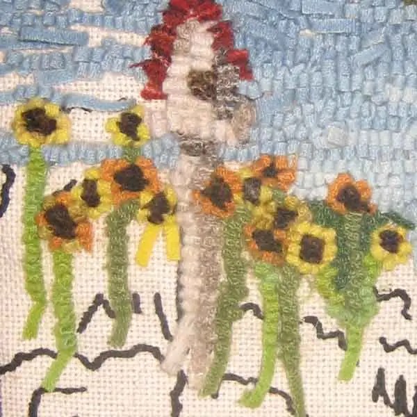 How to hook tiny sunflowers in a pictorial • Cindi Gay Rug Hooking