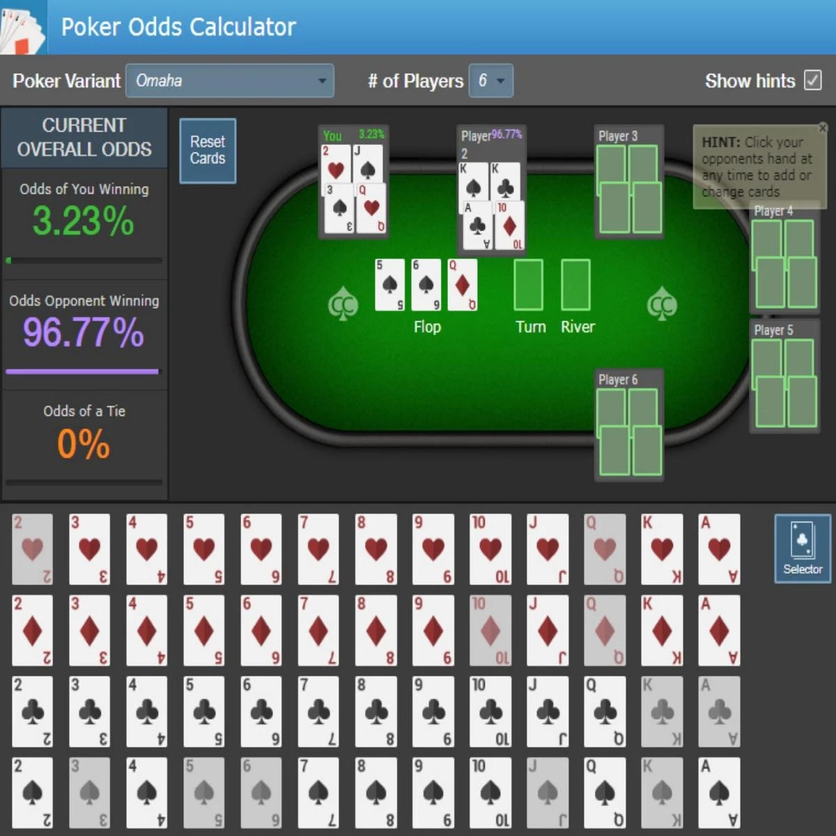 Omaha OddS Calculator Poker Hand winner analyzer Poker Cheat Marked