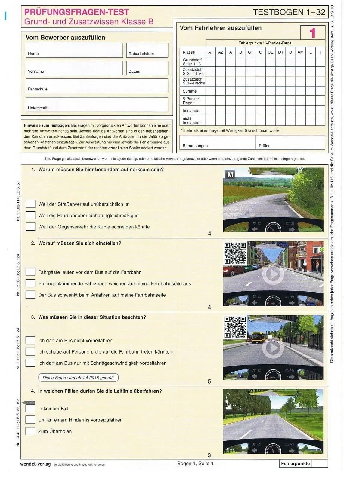 Testbogen Autoführerschein Lernmaterial PKW Führerschein