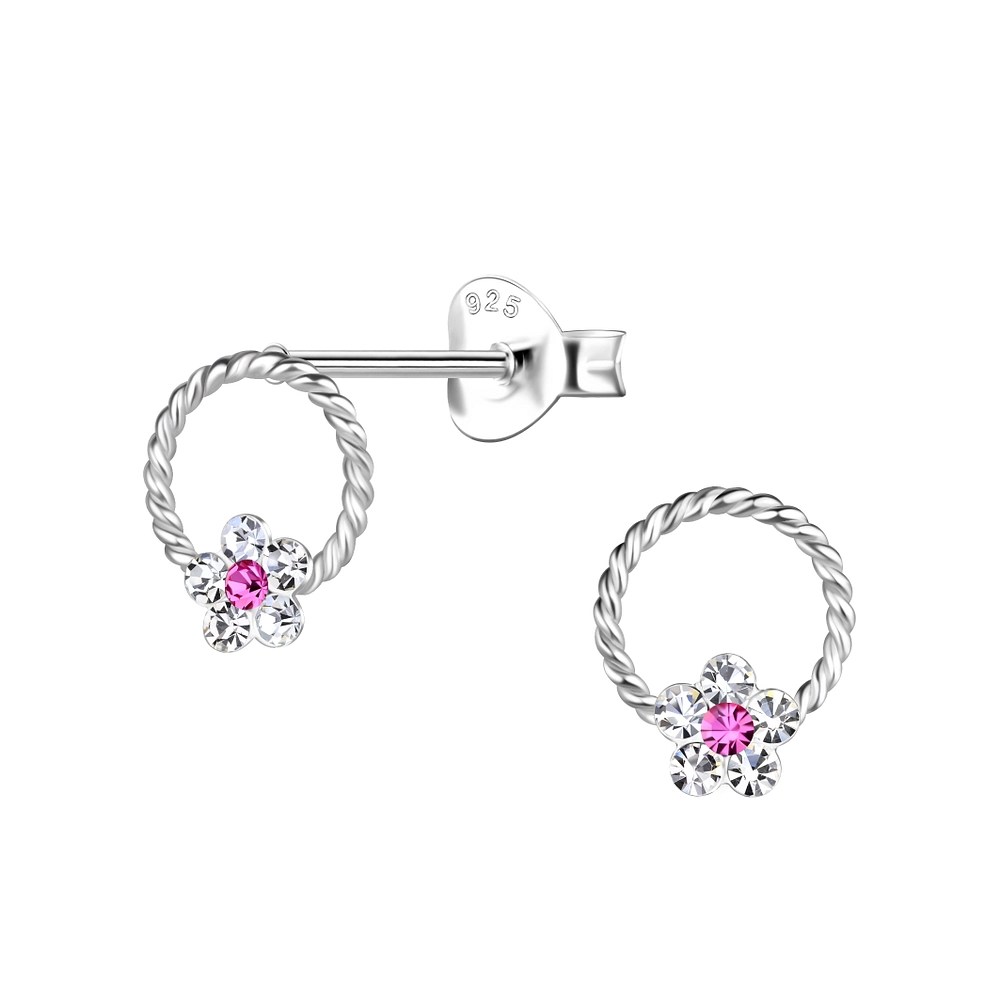 Silver JD Sterling Silver Crystal Flower Ear Studs JD19045
