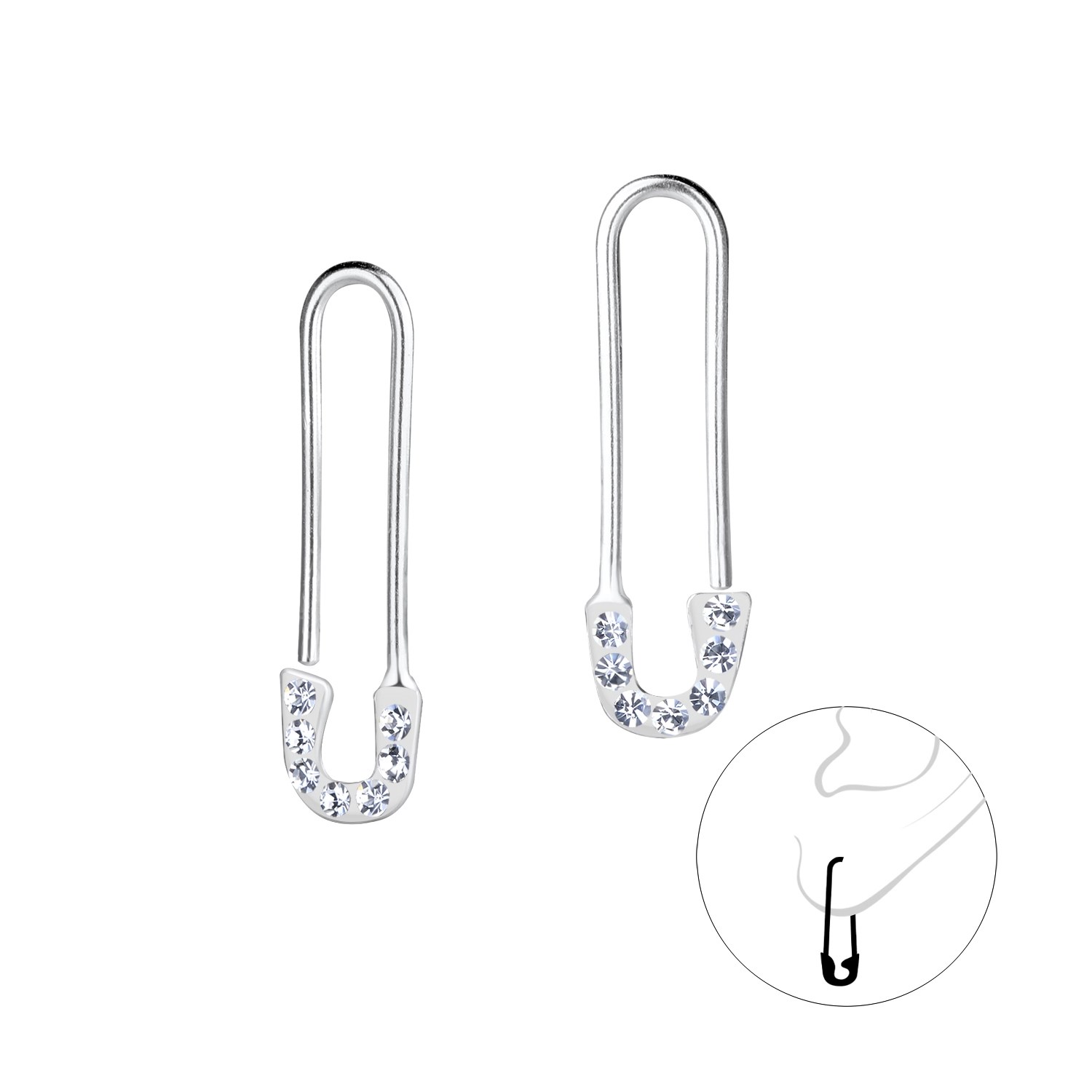 Silver JD Sterling Silver Safety Pin Ear Hoops JD16429