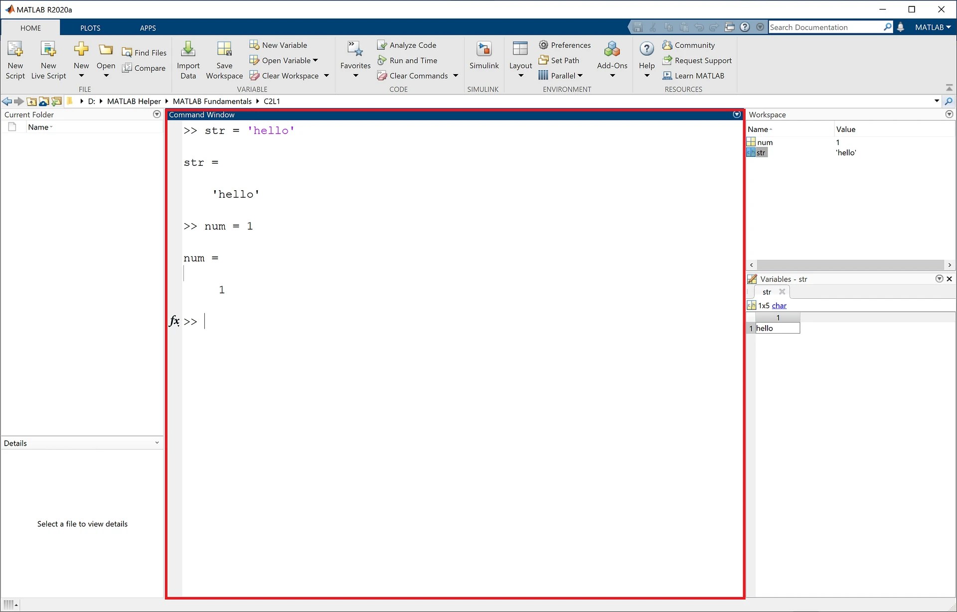 MATLAB Application Screen MATLAB Helper