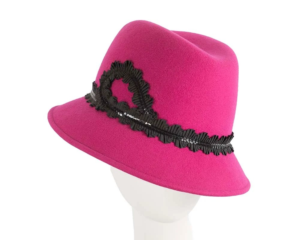 Hot Pink ladies winter felt fedora hat by Cupids Millinery Online in